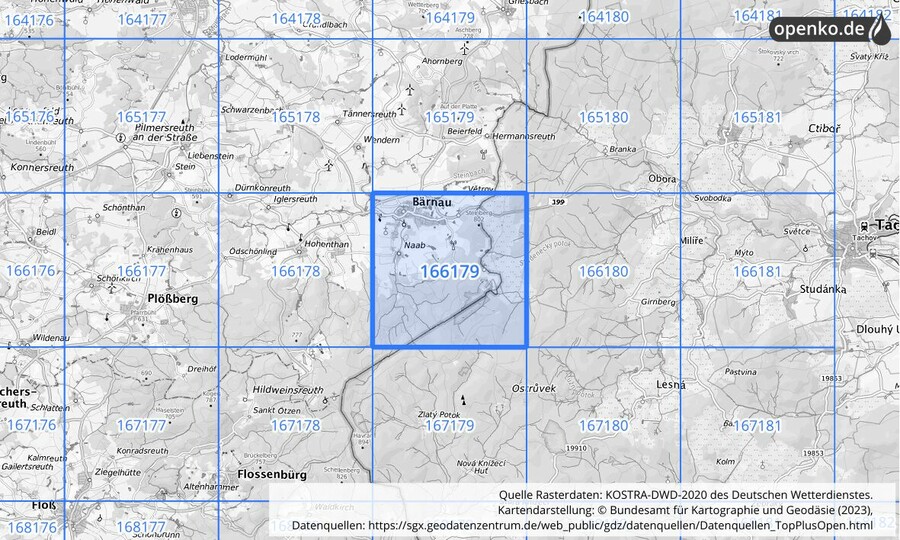 Übersichtskarte des KOSTRA-DWD-2020-Rasterfeldes Nr. 166179