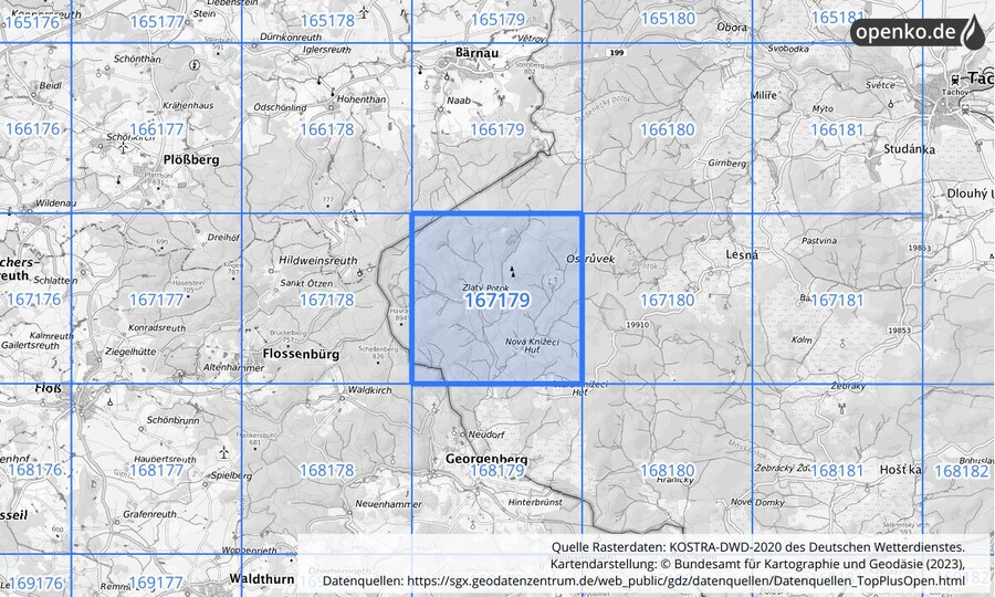 Übersichtskarte des KOSTRA-DWD-2020-Rasterfeldes Nr. 167179