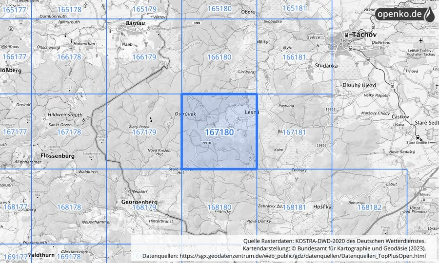 Übersichtskarte des KOSTRA-DWD-2020-Rasterfeldes Nr. 167180