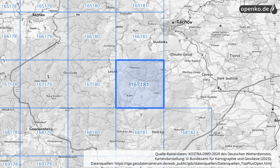 Übersichtskarte des KOSTRA-DWD-2020-Rasterfeldes Nr. 167181