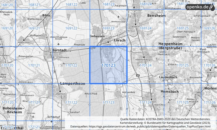 Übersichtskarte des KOSTRA-DWD-2020-Rasterfeldes Nr. 170123