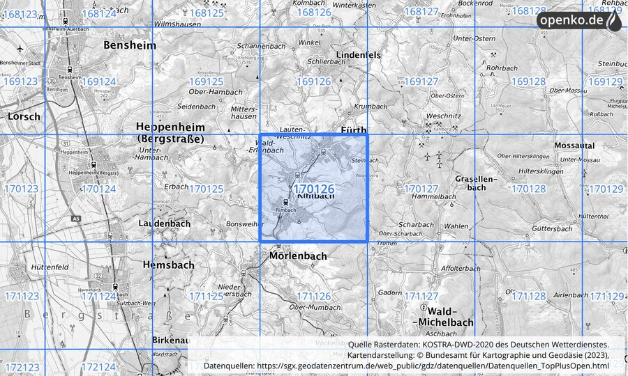 Übersichtskarte des KOSTRA-DWD-2020-Rasterfeldes Nr. 170126