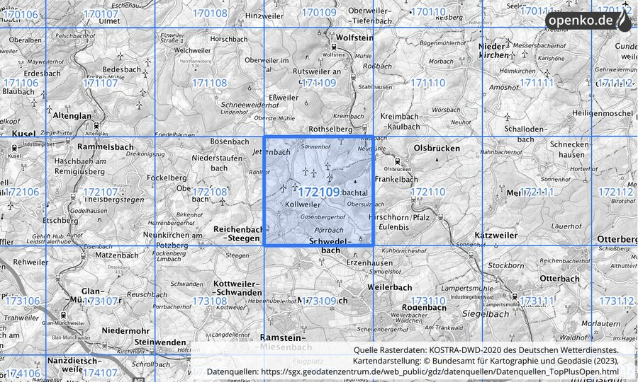 Übersichtskarte des KOSTRA-DWD-2020-Rasterfeldes Nr. 172109