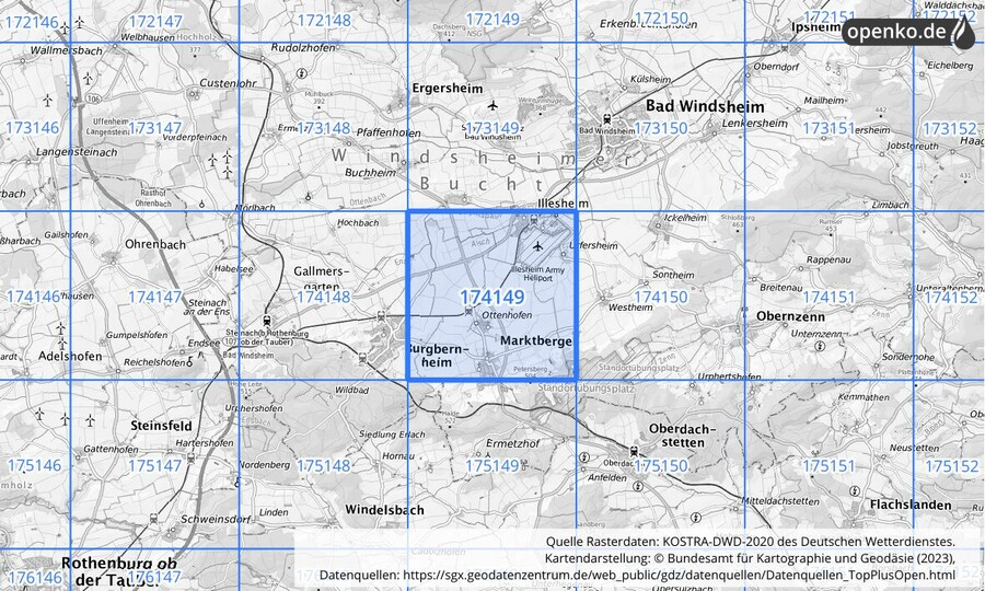 Übersichtskarte des KOSTRA-DWD-2020-Rasterfeldes Nr. 174149