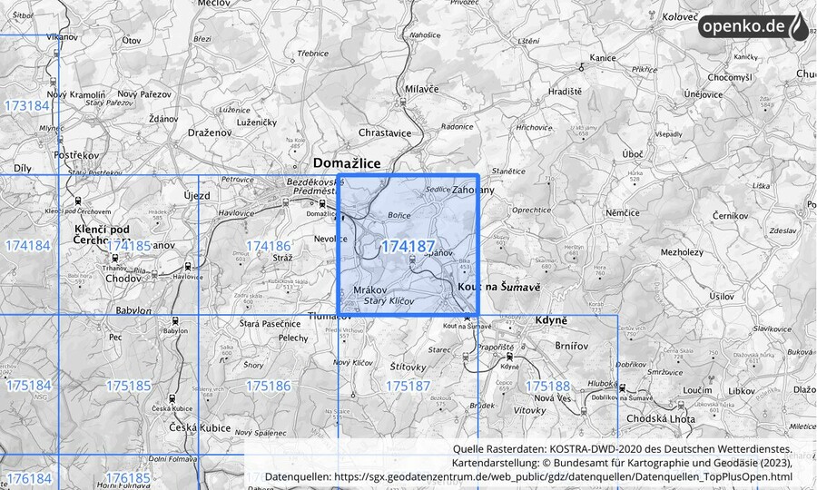 Übersichtskarte des KOSTRA-DWD-2020-Rasterfeldes Nr. 174187