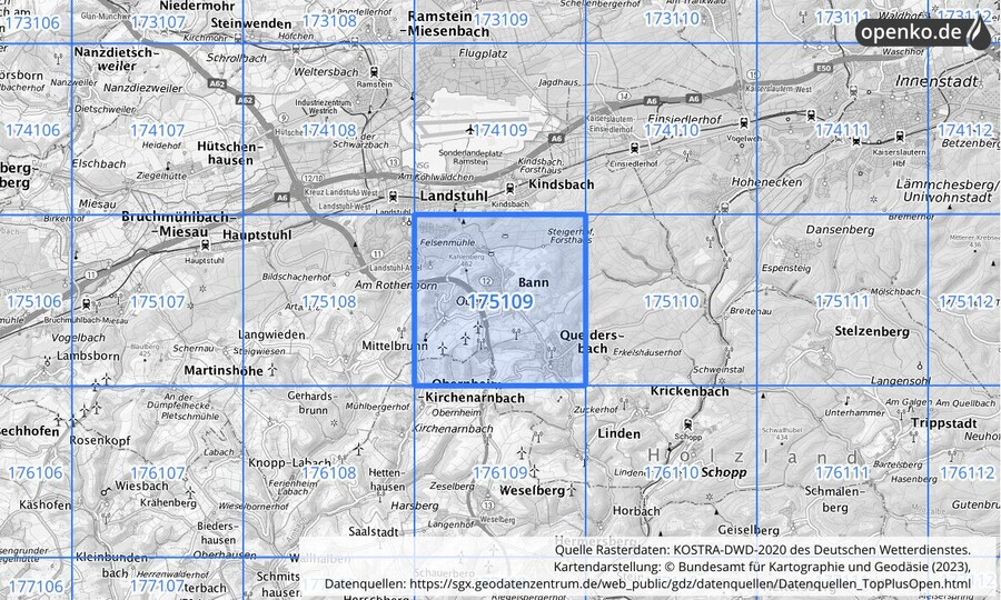 Übersichtskarte des KOSTRA-DWD-2020-Rasterfeldes Nr. 175109