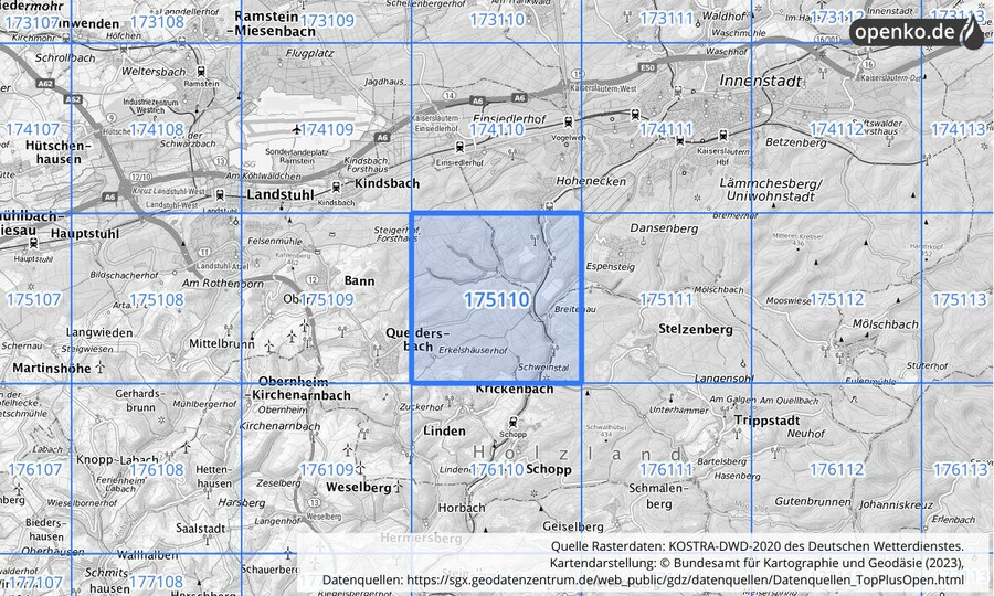 Übersichtskarte des KOSTRA-DWD-2020-Rasterfeldes Nr. 175110