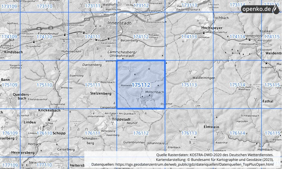 Übersichtskarte des KOSTRA-DWD-2020-Rasterfeldes Nr. 175112