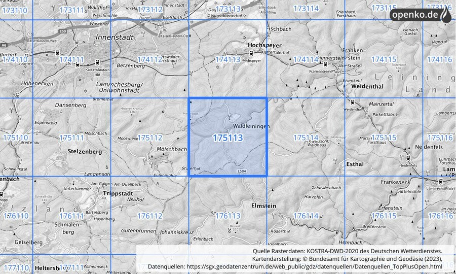 Übersichtskarte des KOSTRA-DWD-2020-Rasterfeldes Nr. 175113