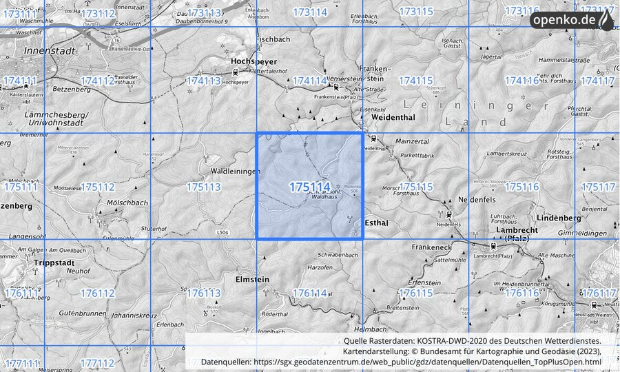 Übersichtskarte des KOSTRA-DWD-2020-Rasterfeldes Nr. 175114