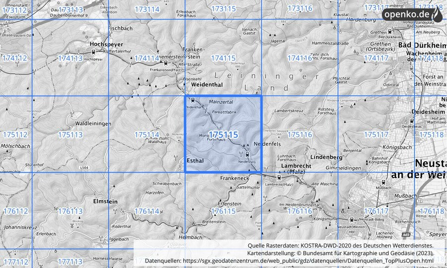 Übersichtskarte des KOSTRA-DWD-2020-Rasterfeldes Nr. 175115