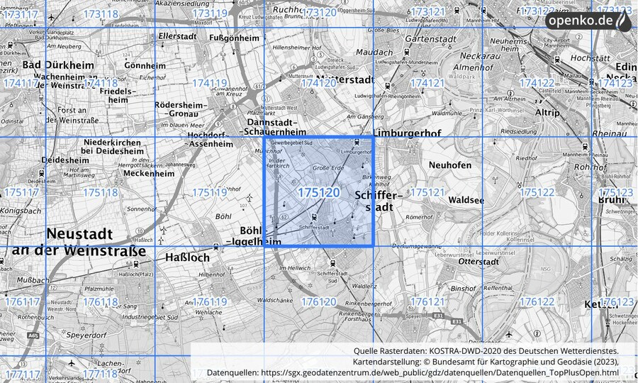 Übersichtskarte des KOSTRA-DWD-2020-Rasterfeldes Nr. 175120