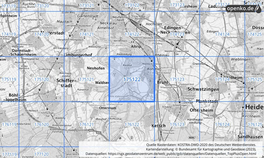 Übersichtskarte des KOSTRA-DWD-2020-Rasterfeldes Nr. 175122