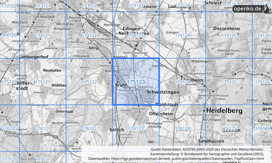 Übersichtskarte des KOSTRA-DWD-2020-Rasterfeldes Nr. 175123