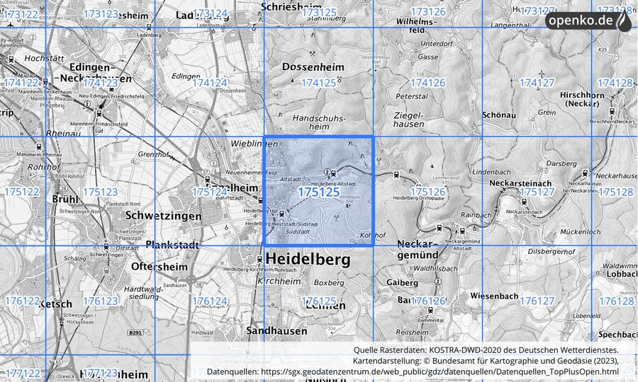 Übersichtskarte des KOSTRA-DWD-2020-Rasterfeldes Nr. 175125