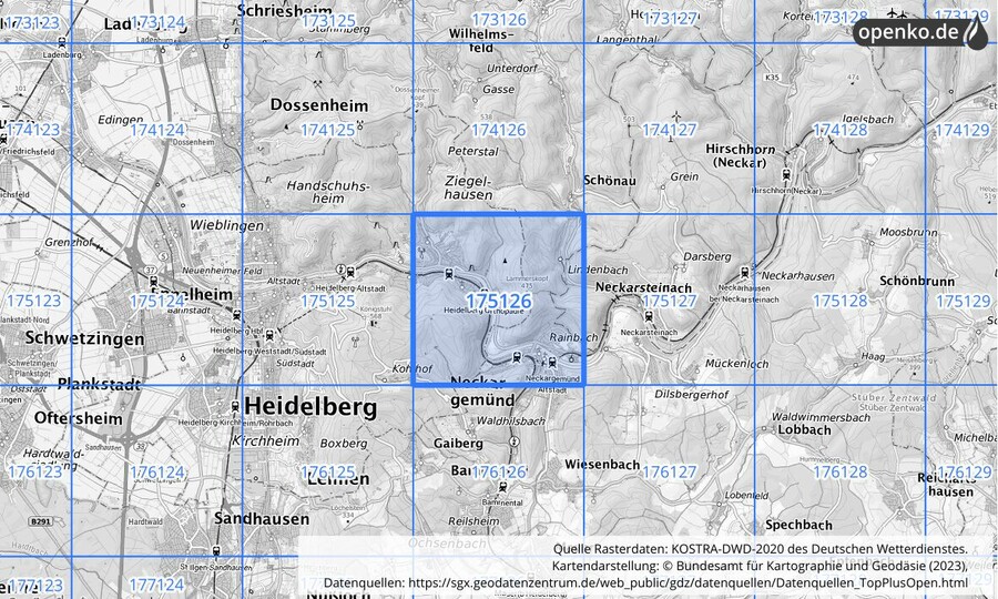 Übersichtskarte des KOSTRA-DWD-2020-Rasterfeldes Nr. 175126