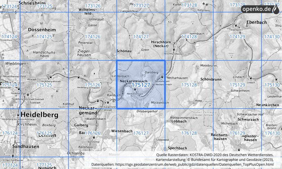 Übersichtskarte des KOSTRA-DWD-2020-Rasterfeldes Nr. 175127