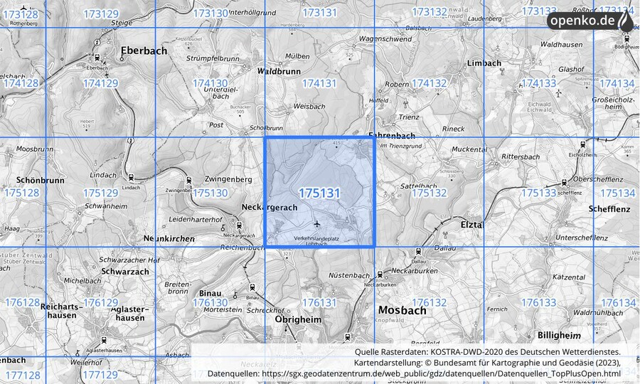 Übersichtskarte des KOSTRA-DWD-2020-Rasterfeldes Nr. 175131