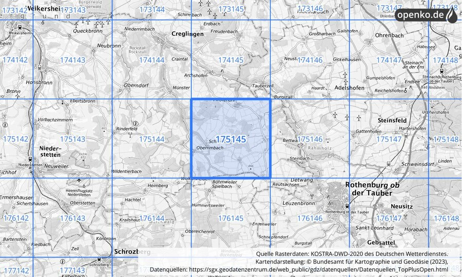 Übersichtskarte des KOSTRA-DWD-2020-Rasterfeldes Nr. 175145