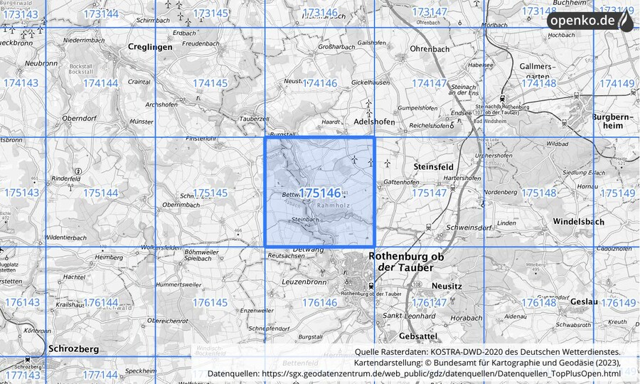 Übersichtskarte des KOSTRA-DWD-2020-Rasterfeldes Nr. 175146