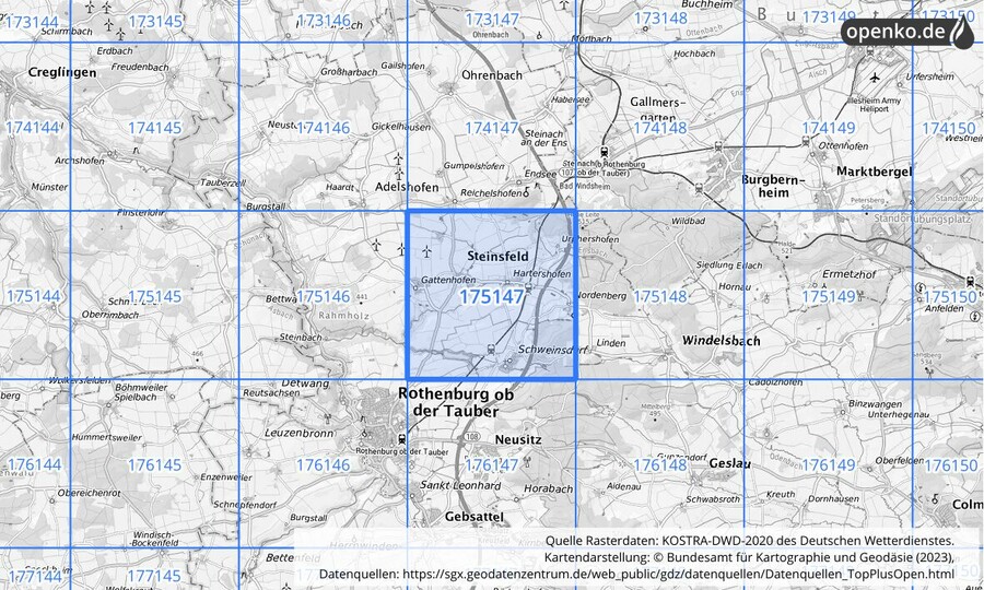 Übersichtskarte des KOSTRA-DWD-2020-Rasterfeldes Nr. 175147