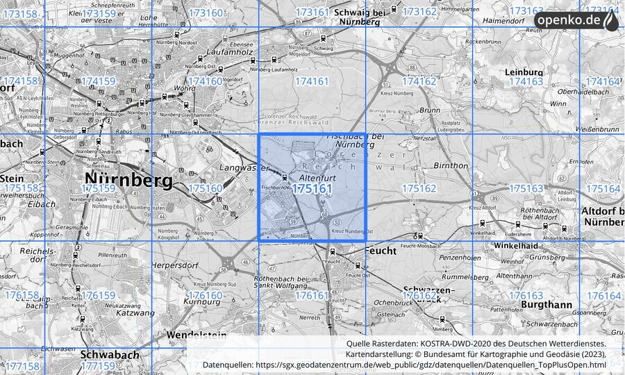 Übersichtskarte des KOSTRA-DWD-2020-Rasterfeldes Nr. 175161