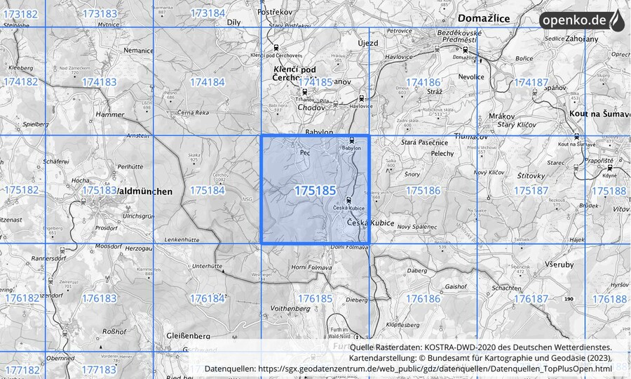 Übersichtskarte des KOSTRA-DWD-2020-Rasterfeldes Nr. 175185
