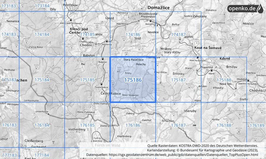 Übersichtskarte des KOSTRA-DWD-2020-Rasterfeldes Nr. 175186