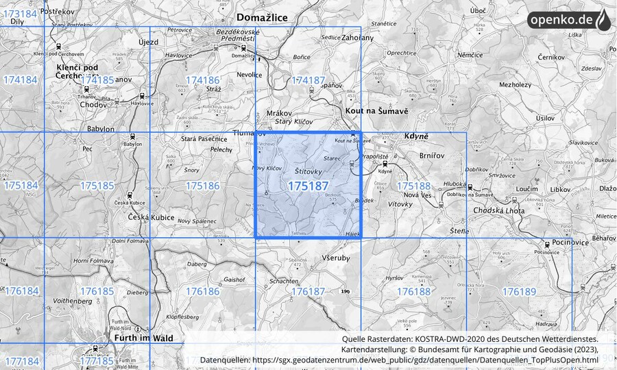 Übersichtskarte des KOSTRA-DWD-2020-Rasterfeldes Nr. 175187