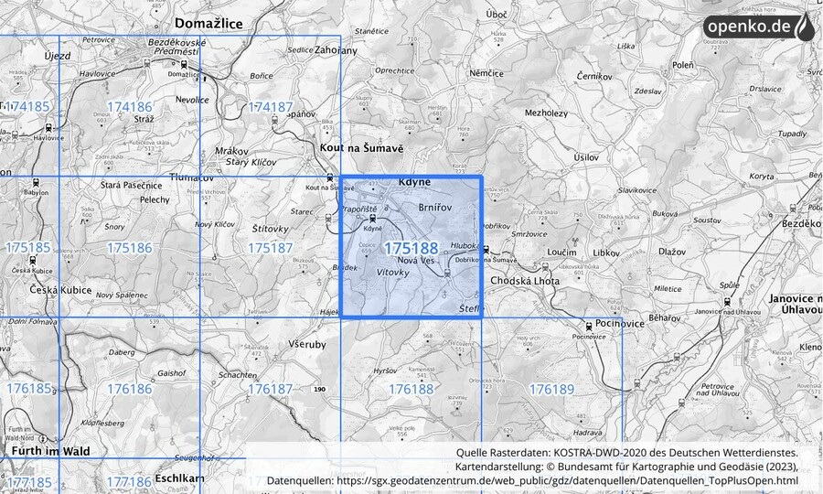 Übersichtskarte des KOSTRA-DWD-2020-Rasterfeldes Nr. 175188