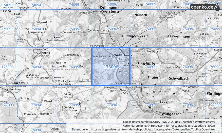 Übersichtskarte des KOSTRA-DWD-2020-Rasterfeldes Nr. 176096