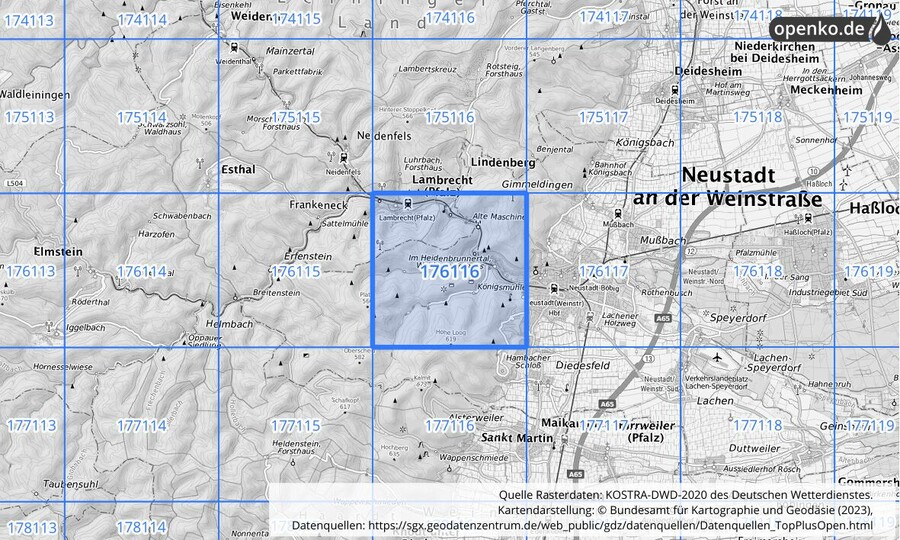 Übersichtskarte des KOSTRA-DWD-2020-Rasterfeldes Nr. 176116