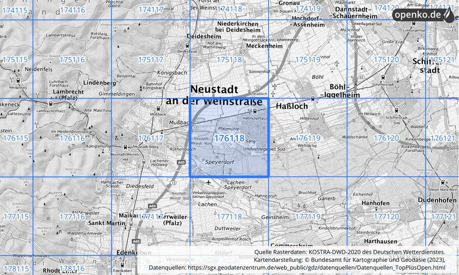 Übersichtskarte des KOSTRA-DWD-2020-Rasterfeldes Nr. 176118