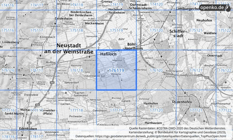 Übersichtskarte des KOSTRA-DWD-2020-Rasterfeldes Nr. 176119