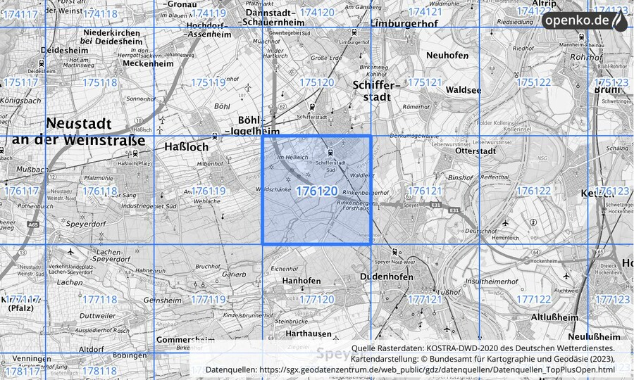 Übersichtskarte des KOSTRA-DWD-2020-Rasterfeldes Nr. 176120