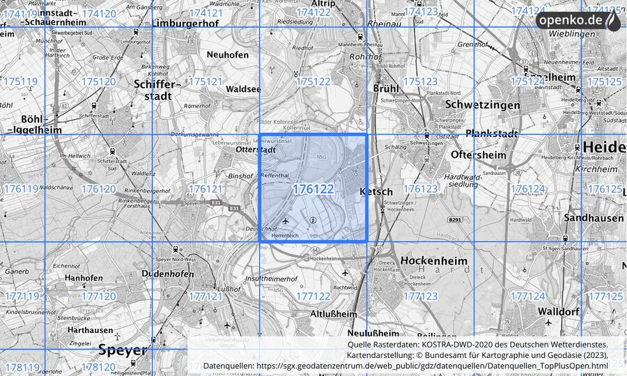 Übersichtskarte des KOSTRA-DWD-2020-Rasterfeldes Nr. 176122