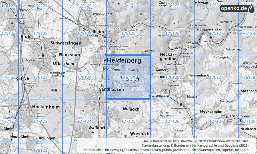 Übersichtskarte des KOSTRA-DWD-2020-Rasterfeldes Nr. 176125