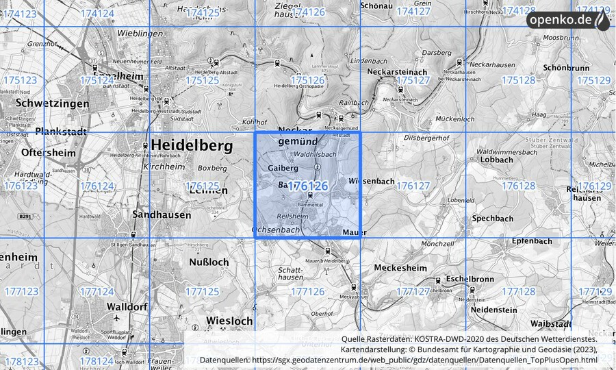 Übersichtskarte des KOSTRA-DWD-2020-Rasterfeldes Nr. 176126