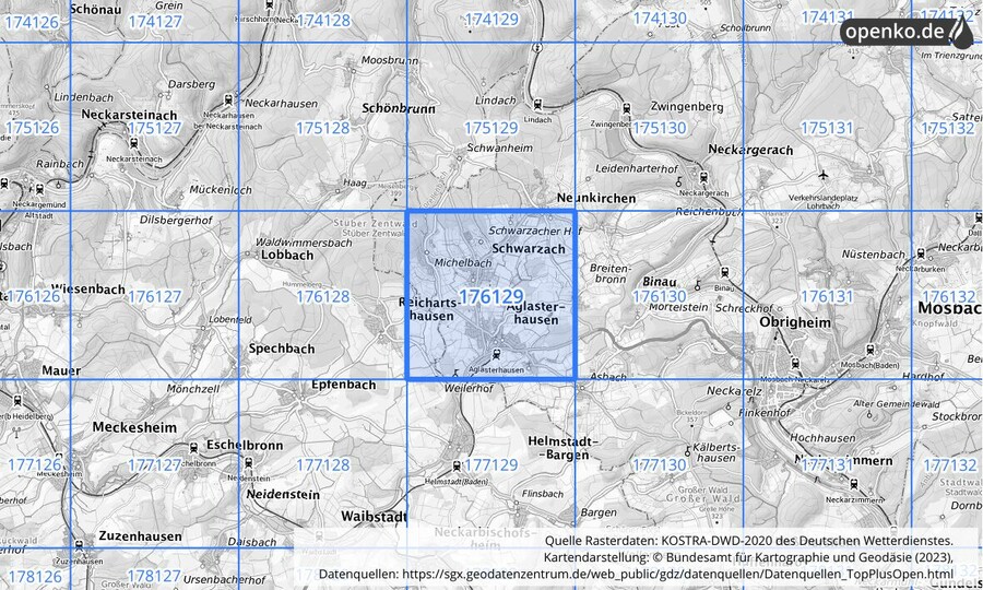 Übersichtskarte des KOSTRA-DWD-2020-Rasterfeldes Nr. 176129