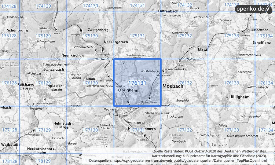 Übersichtskarte des KOSTRA-DWD-2020-Rasterfeldes Nr. 176131