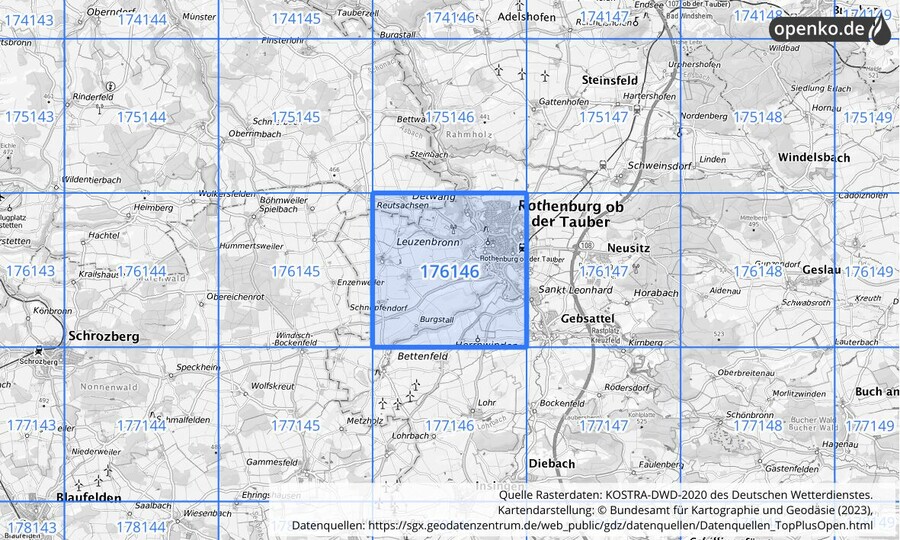 Übersichtskarte des KOSTRA-DWD-2020-Rasterfeldes Nr. 176146