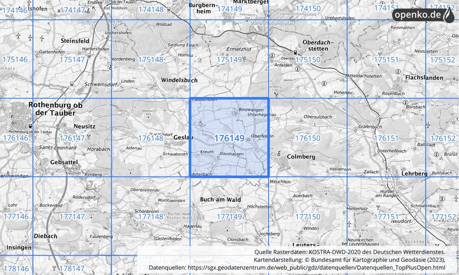 Übersichtskarte des KOSTRA-DWD-2020-Rasterfeldes Nr. 176149