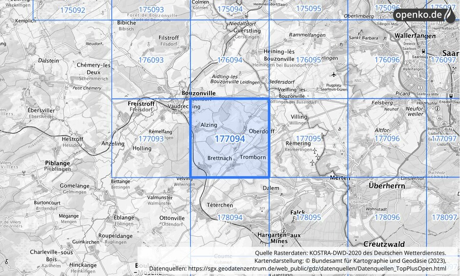 Übersichtskarte des KOSTRA-DWD-2020-Rasterfeldes Nr. 177094