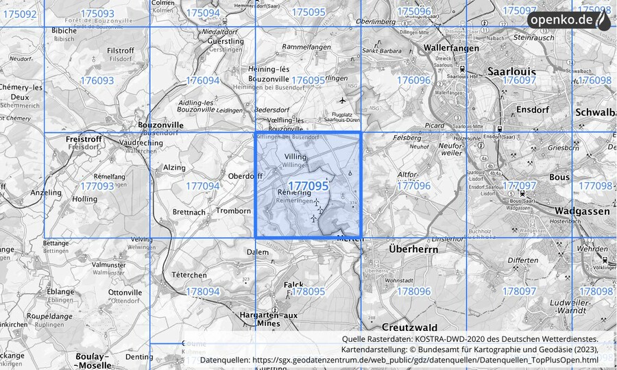 Übersichtskarte des KOSTRA-DWD-2020-Rasterfeldes Nr. 177095