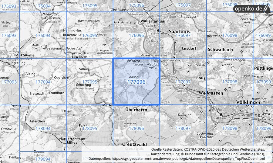 Übersichtskarte des KOSTRA-DWD-2020-Rasterfeldes Nr. 177096