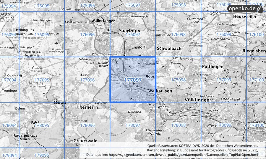 Übersichtskarte des KOSTRA-DWD-2020-Rasterfeldes Nr. 177097