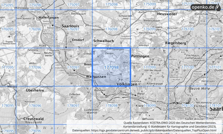 Übersichtskarte des KOSTRA-DWD-2020-Rasterfeldes Nr. 177098