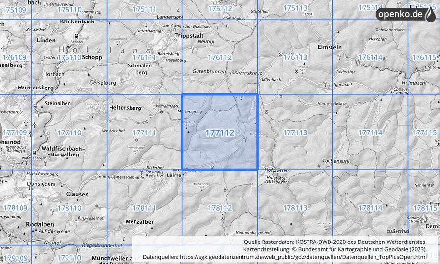 Übersichtskarte des KOSTRA-DWD-2020-Rasterfeldes Nr. 177112