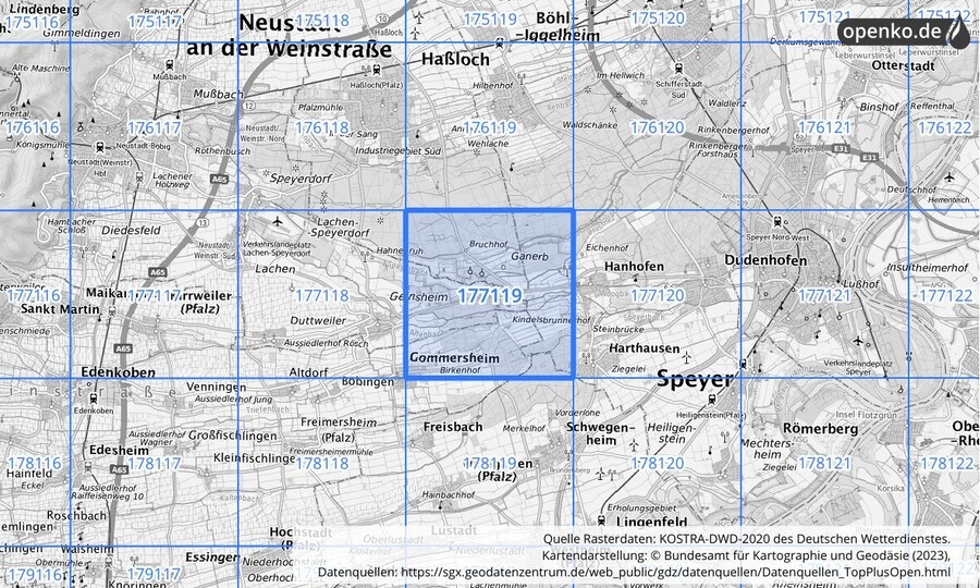 Übersichtskarte des KOSTRA-DWD-2020-Rasterfeldes Nr. 177119