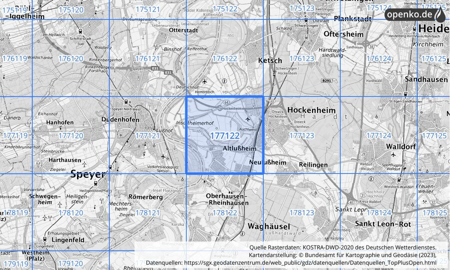 Übersichtskarte des KOSTRA-DWD-2020-Rasterfeldes Nr. 177122